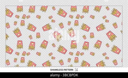Cartoon French Fries Boxes Seamless Pattern for Fast Food and Snack Designs Stock Vector