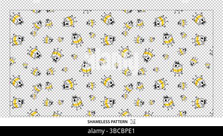 Funny Cartoon Bumble Bees Seamless Pattern with Yellow and Black Stripes for Kids Designs Stock Vector