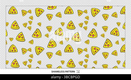 Cartoon Pizza Slices Seamless Pattern with Yellow Cheese and Red Pepperoni Toppings Stock Vector