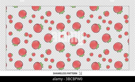 Seamless Red Tomato Pattern with Green Stems on Transparent Background for Food and Kitchen Designs Stock Vector