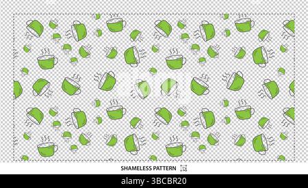 Cute Cartoon Green Tea Cups Seamless Pattern for Cafe and Beverage Designs Stock Vector