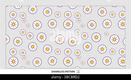 Cheerful Yellow and Red Sun in Purple Circle Seamless Pattern Design Stock Vector