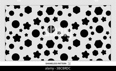 Simple Black Geometric Shapes Seamless Pattern with Circles Stars Hexagons Stock Vector