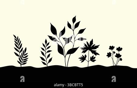 Floral and Plant Silhouette Vector Set on Beige Stock Vector