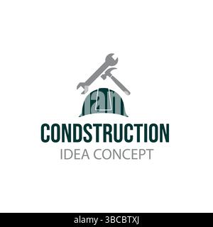 Construction Logo with Helmet and Tools Building Industry Icon Design Concept Stock Vector