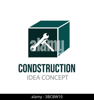 Modern Construction Logo Design with Tools Icon Building Concept Branding 3d Stock Vector