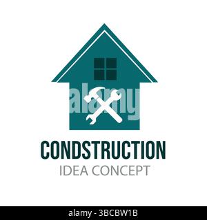 Construction Logo Design Illustration Construction Logo with Tools and House Icon Design Concept Stock Vector