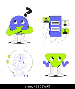 Digital thinking and communication 2D onboarding ui illustrations set Stock Vector