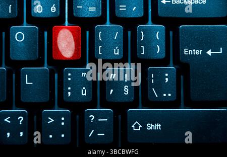 fingerprint on a keyboard key, secure identification concept Stock Photo