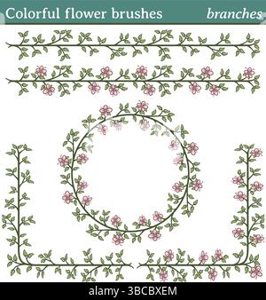 You can draw any line or path and apply one of these brushes. You can also create frames in different shapes (round, square, etc.), as all brushes inc Stock Vector