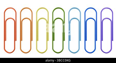 A row of vibrant paper clips in various colors, ideal for organizing paperwork. 3d rendering Stock Photo