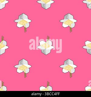 Chinese noodles in box pattern seamless. Traditional food in China background Stock Vector