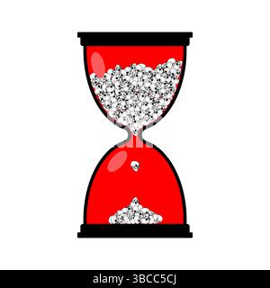 Hourglass with skulls. Glass hourglass and skull. Concept - time is death. Stock Vector