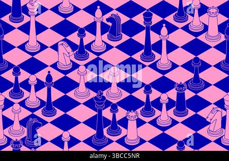Chess pattern seamless. chess pieces set background Stock Vector