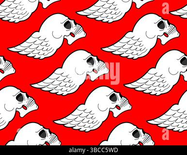 Skull with horns and wings pattern seamless. Symbol of demons and Satan background Stock Vector