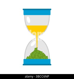 Hourglass with money. Glass hourglass and cash. Concept - time is money. Stock Vector