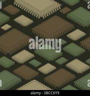 CPU PC Military pattern seamless. IP troops texture. Processor Army background. Stock Vector