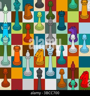 Chess color pattern seamless. chess pieces set background Stock Vector
