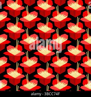 Chinese noodles in box pattern seamless. Traditional food in China background Stock Vector