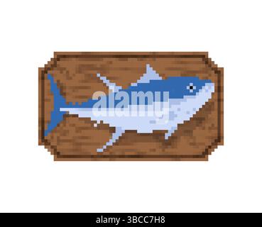 Trophy Fish On Board pixel art. 8 bit Fish interior decor. Stock Vector