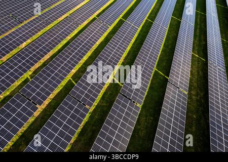 Aerial view of a solar farm outside Bandon, West Cork, Ireland. Stock Photo