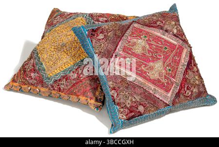 beaded pillows photographed on a white background Stock Photo