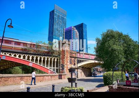 Pedestrians on Castle Street,Castlefield,Manchester,UK Stock Photo