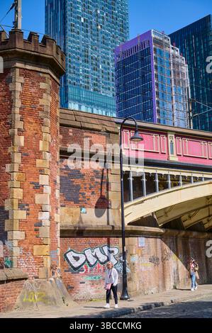 Pedestrians on Castle Street,Castlefield,Manchester,UK Stock Photo