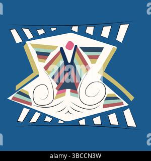 ethnic tribal logo prin on blue background; Abstract colorful background with place for your text. Vector illustration. Eps 10. Stock Vector