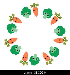 Vegetables round frame. Carrot and broccoli. Stock Vector