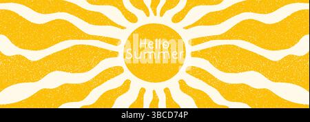 Sun groovy retro horizontal background vector illustration Stock Vector