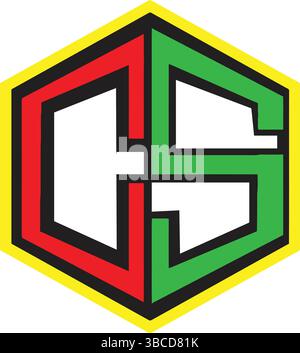 Bold, CS Monogram, Geometric Hexagon Design Stock Vector