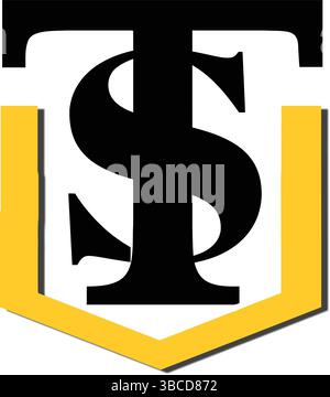 Overlapping, TS Monogram, Shield Emblem Design Stock Vector