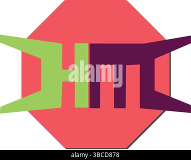 Stylized, HT Monogram, Geometric Octagon Design Stock Vector
