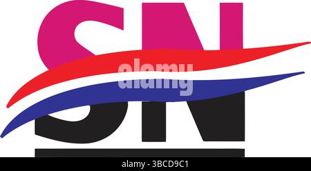 Dynamic, SN Letters, Sweeping Colourful Design Stock Vector