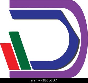 Abstract, D Letterform, Dynamic Colourful Layers Stock Vector