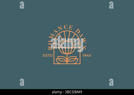 Sun and Flower Vintage Badge Logo Stock Vector
