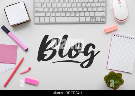 Office supplies and word BLOG on light background Stock Photo