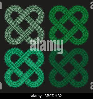 Interwoven knot symbol. Green vector element. Patterned loop design. Dark background icon. Stock Vector
