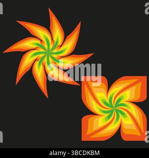 Psychedelic flower with swirling petals. Bright abstract vector with glowing effect. Stock Vector