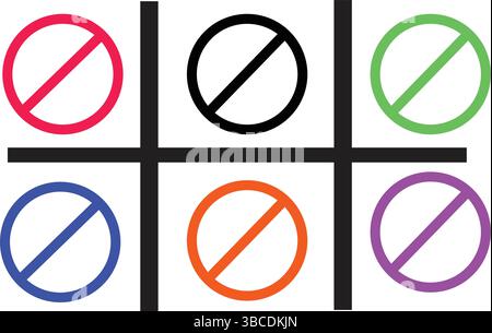 No Entry and Prohibition Sign Vector Icons in Bright Color Circles for Safety and Road Graphics. Stock Vector
