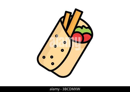 Burrito icon. colored outline icon style. icon related to meat. food elements vector illustration Stock Vector