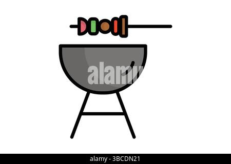 Bbq icon. colored outline icon style. icon related to cooking outdoors. food elements vector illustration Stock Vector