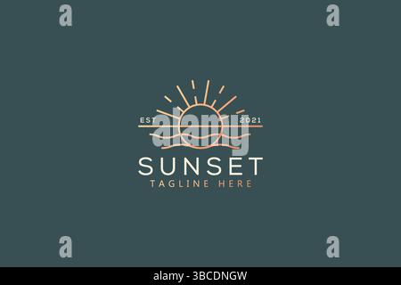 Luxury Beauty Sunset and Wave Abstract Logo Stock Vector