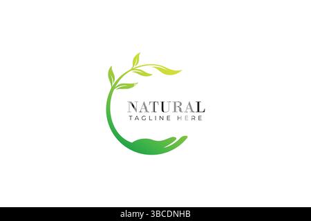 Natural Fresh Plant with Hand Abstract Logo Stock Vector