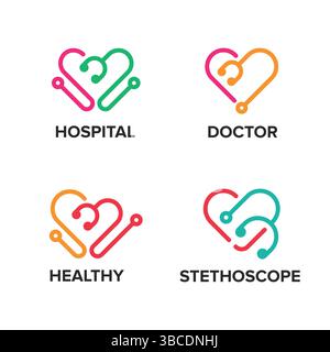 Healthcare Medical Business Logo with Stethoscope and Heart Combination Shape Concept Stock Vector