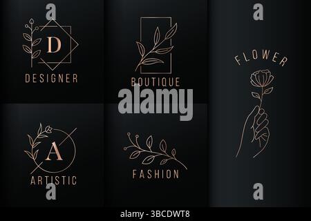 Luxury Natural Leaf and Rose Logo Stock Vector