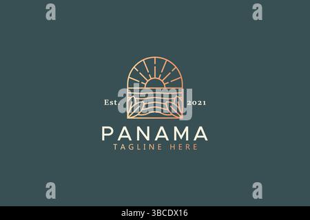 Sunset Beach Panorama Luxury Logo Stock Vector