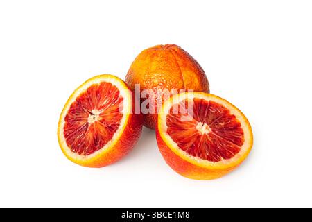 Half of blood red orange citrus fruit isolated on white background. red orange half Stock Photo