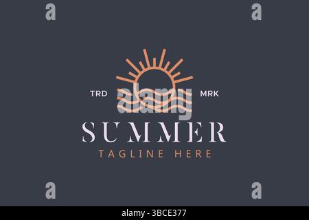 Summer Sun and Wave Illustration Logo Stock Vector